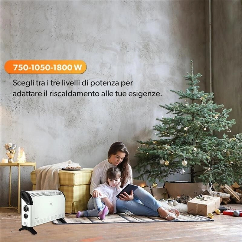 HIGH-TECH TERMOCONETTORE DA TERRA BIANCO E NERO 1800 W CON MANIGLIE PER SPOSTAMENTO E FUNZIONE ANTISURRISCALDAMENTO
