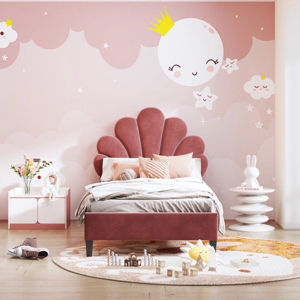 LETTO Imbottito 90x200 cm Velluto Rosso Fagiolo