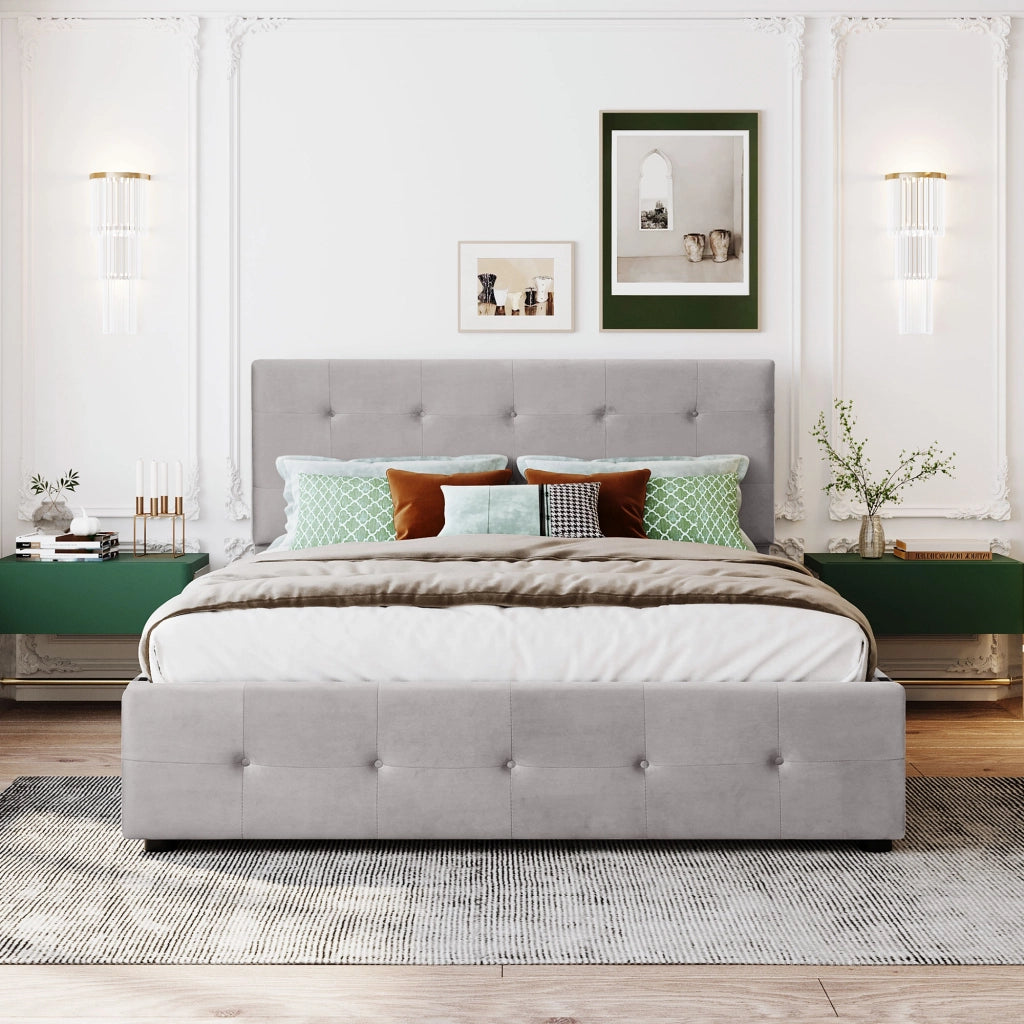 letto imbottito velluto grigio 140 x 200 cm