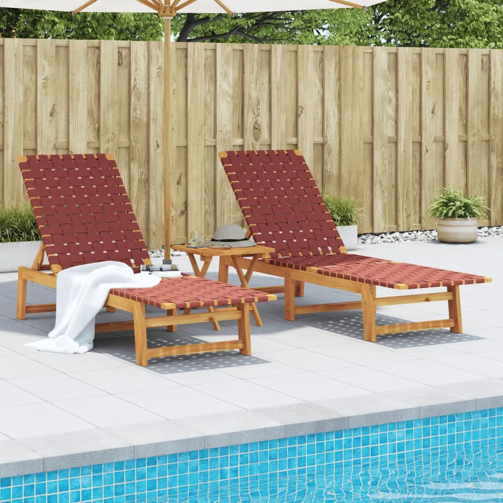 Lettini Prendisole con Tavolino 2pz Rossi Legno Massello Acacia 3214217