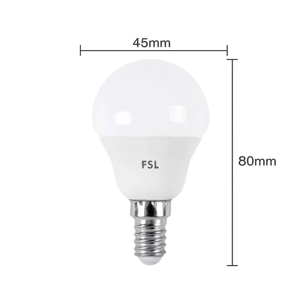 Lampada led sfera fsl 7,5w e14 luce calda 3000k classe energetica f