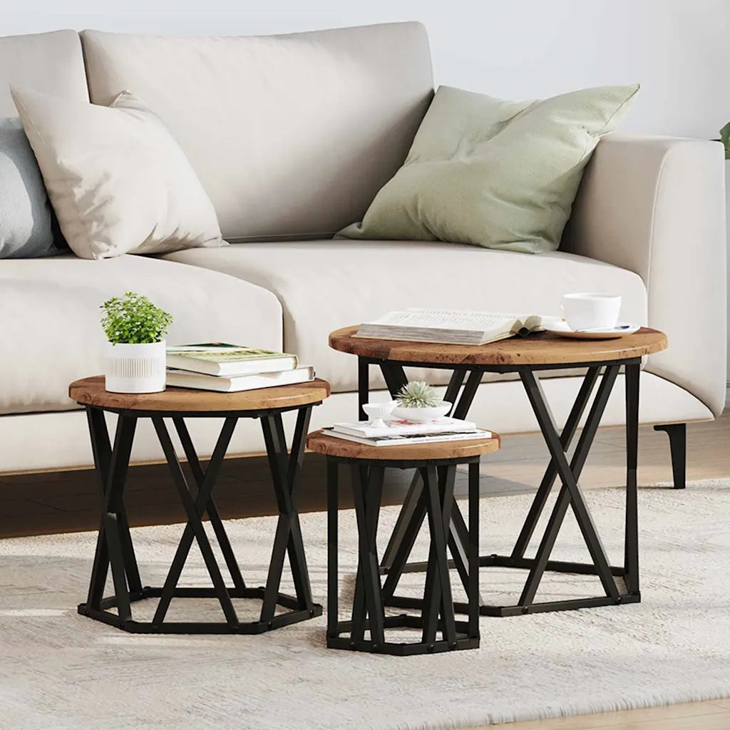 Tavolo laterale | Tavolino Nesting 3 pz Legno vecchio