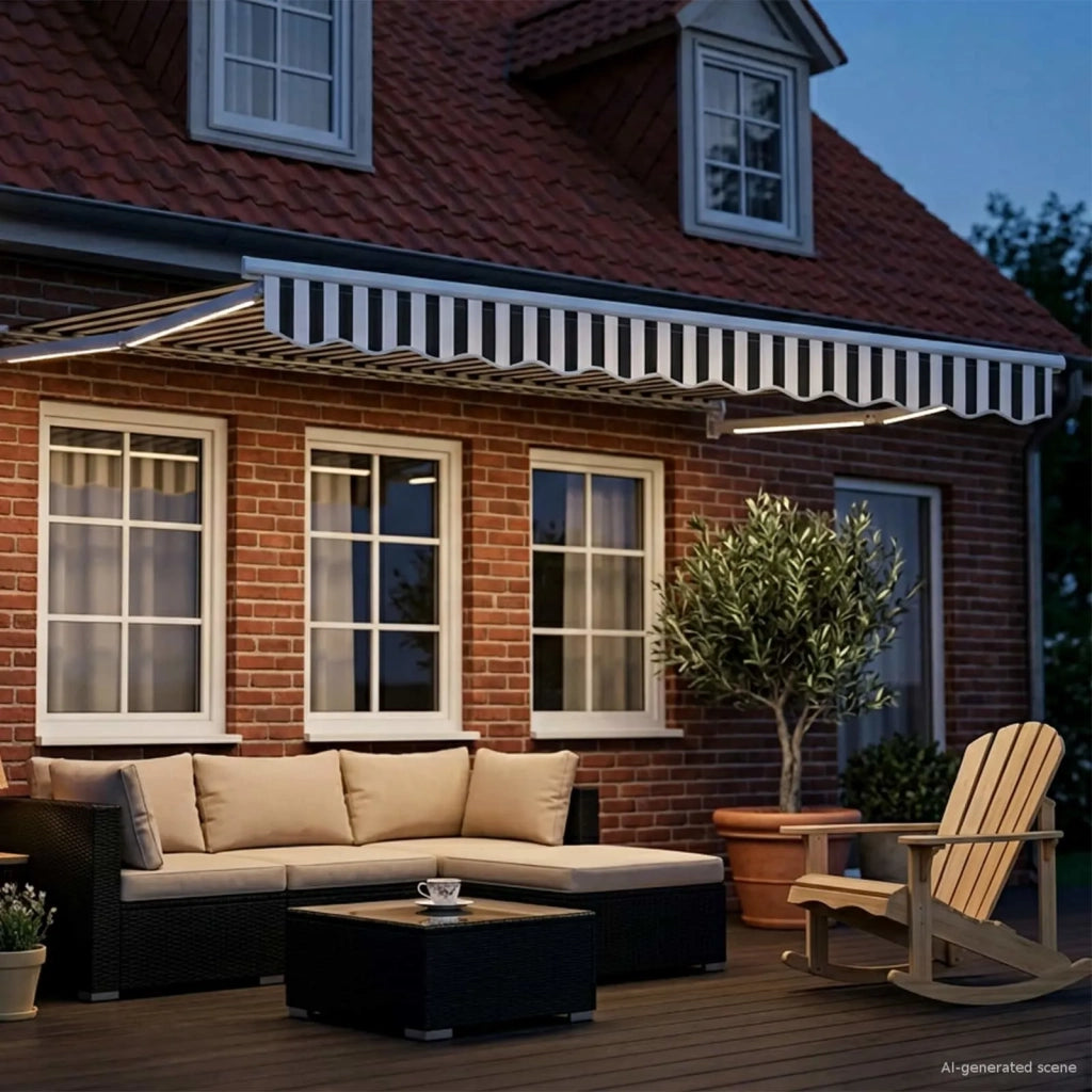 Tenda retrattile manuale con LED-Tenda parasole per balcone Antracite e Bianco 3,5 x 2,5 m 118199