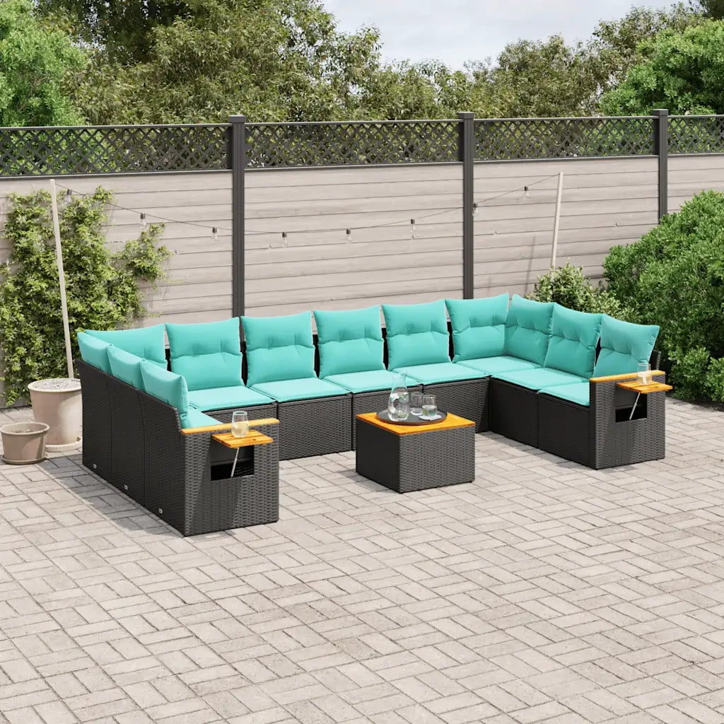 Set Divani da Giardino 11 pz con Cuscini in Polyrattan Nero 3227170