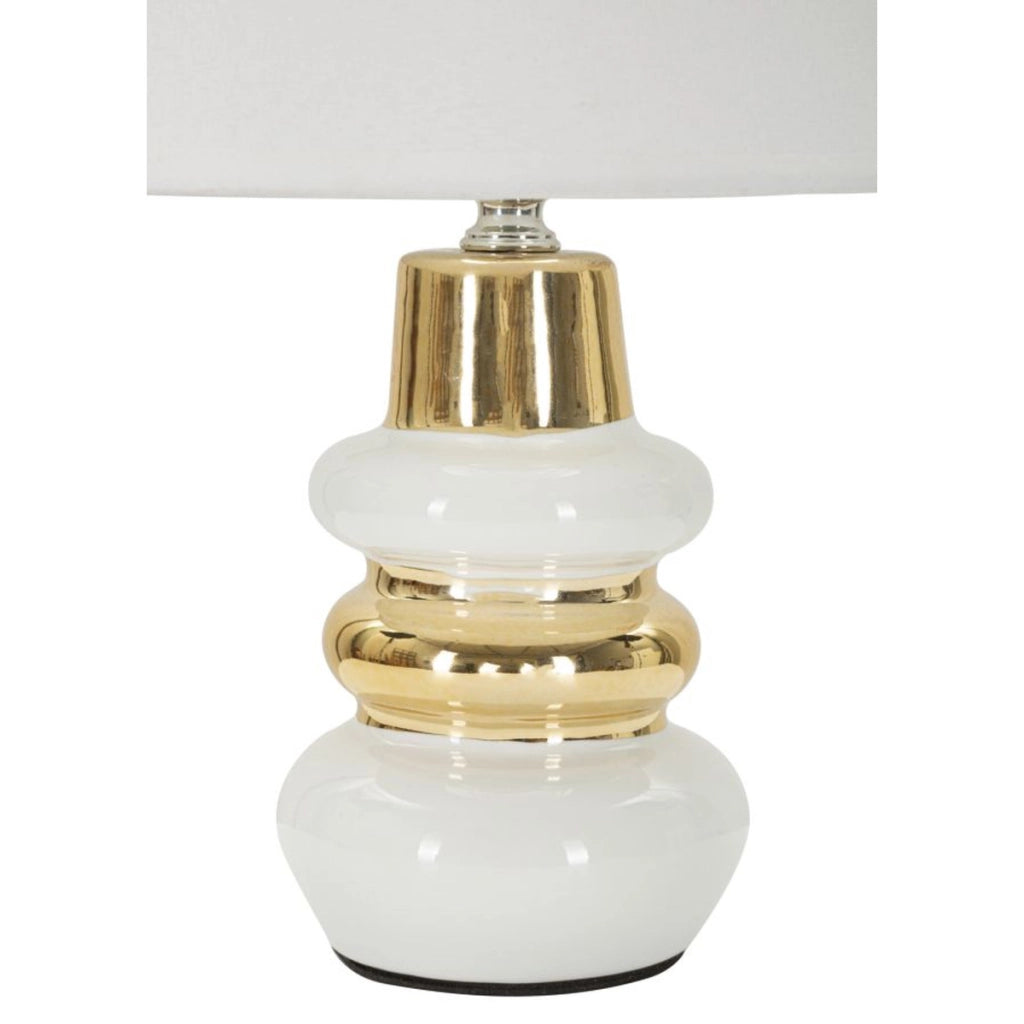 Lampada da tavolo Liara Bianca e Oro in ceramica con paralume in tessuto — Ø 23×32 cm