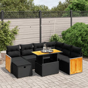 Set Divani da Giardino con Cuscini 8 pz Nero in Polyrattan