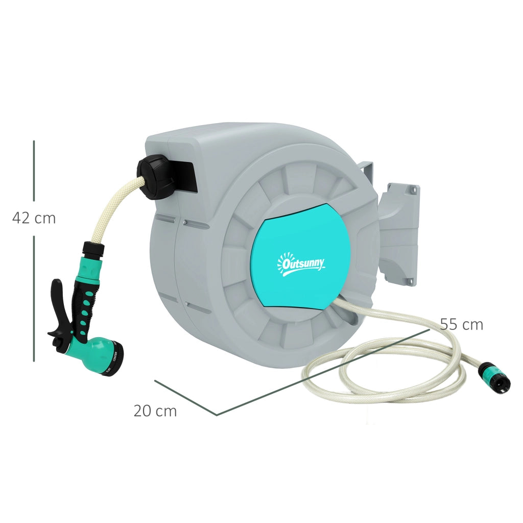 Avvolgitubo Automatico a Parete e Portatile Lunghezza 25+2 m, Sistema di Blocco e 7 Getti, Grigio