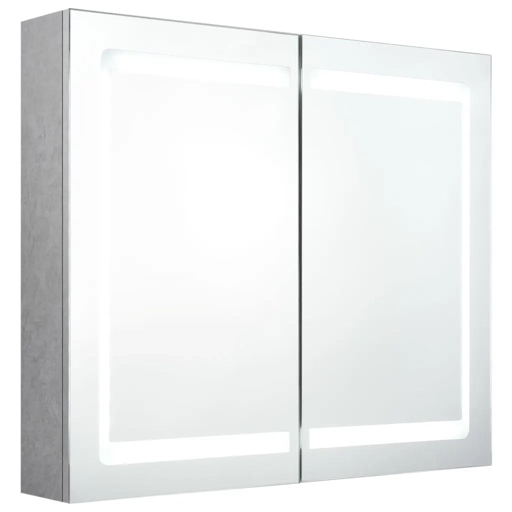 Armadietto Bagno con Specchio e LED Grigio Cemento 80x12x68 cm 326511