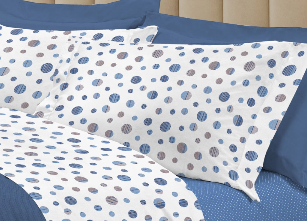 Completo Lenzuola Letto 100% Cotone Made Italy 3027 Disegno Dandy - Singolo - Blu