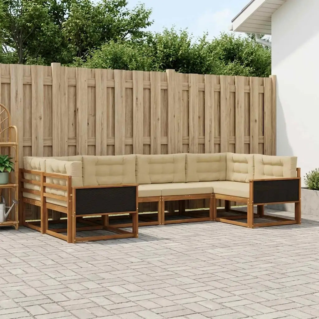 Set di divani da esterno con cuscino 6 pcs Naturale e Beige 3382836
