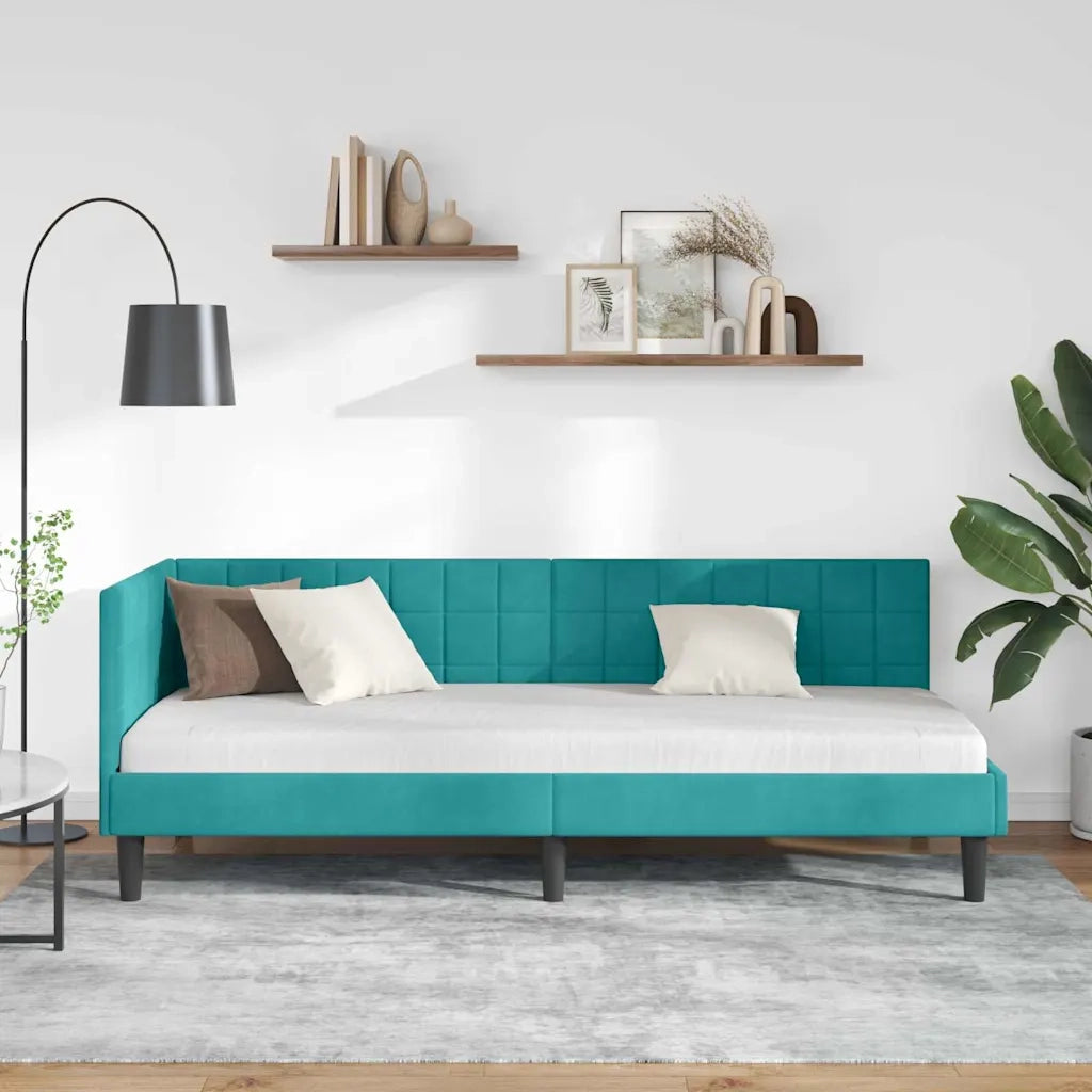 Cornice del letto ad angolo Turchese 80 cm x 200 cm Velluto 42016416