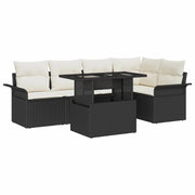 Set Divano da Giardino con cuscino 6 pcs Nero Poly Rattan