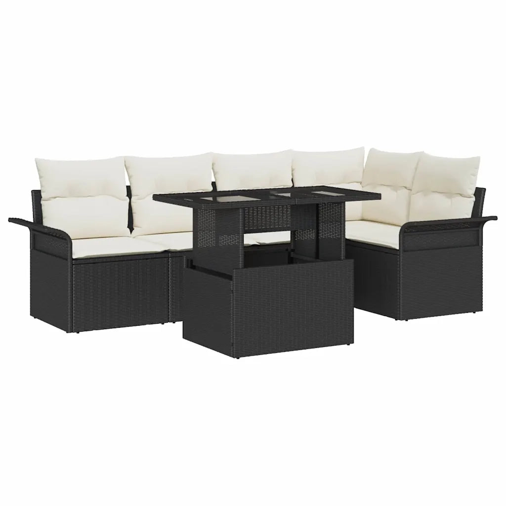 Set Divano da Giardino con cuscino 6 pcs Nero Poly Rattan