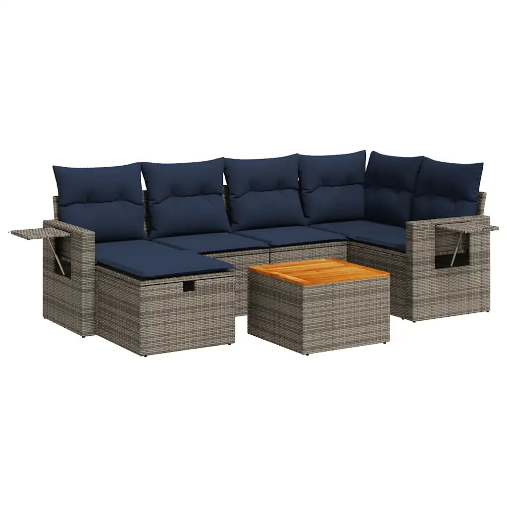 Set Divani da Giardino 7 pz con Cuscini Grigio in Polyrattan 3325820