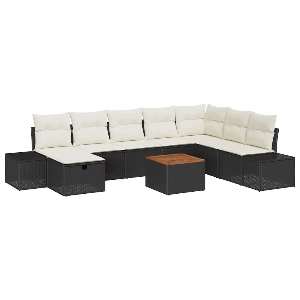Set Divano da Giardino con cuscino 9 pcs Nero polyrattan