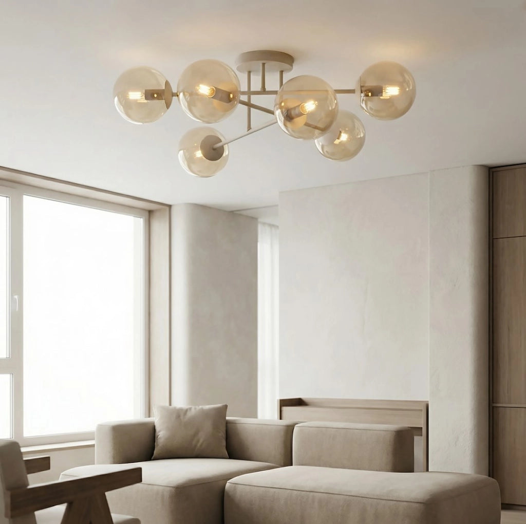 Lampada a soffitto ROMA 6xE14 sfere vetro beige Emibig
