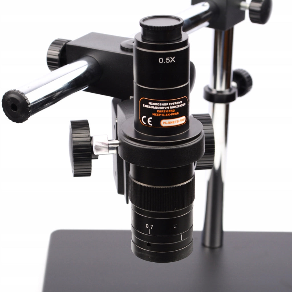 Mikroscopio Digitale Earth Pro MCEP-0.5X-PZRR con Braccio Regolabile e Illuminatore 56xLED | Zoom 7-45x, C-Mount