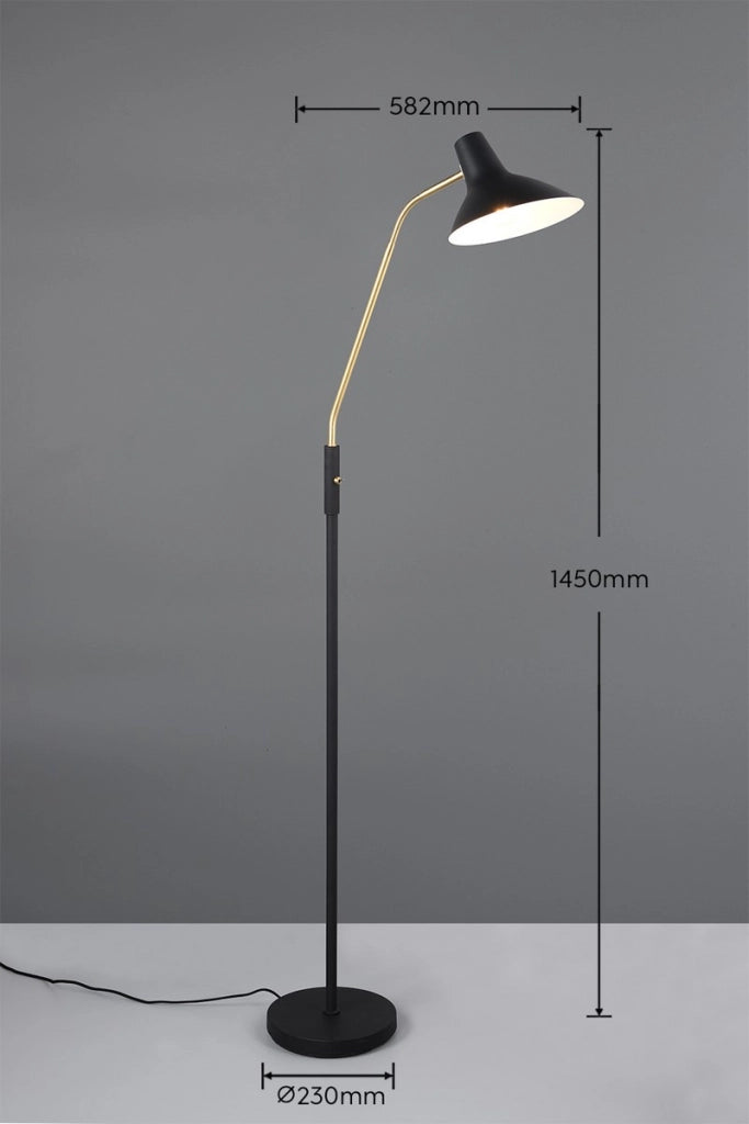 Lampada da terra nera ottone braccio flessibile 145cm E27