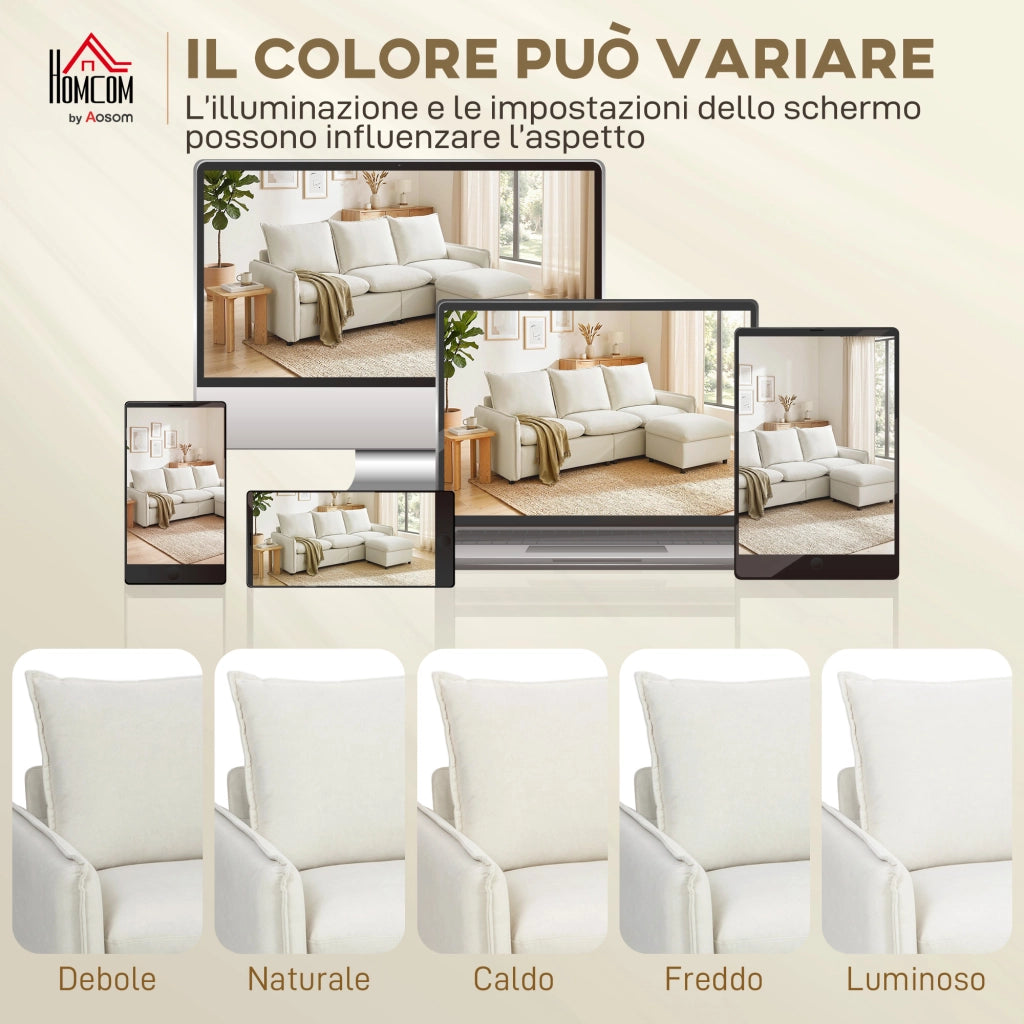 Divano Angolare 3 Posti in Tessuto con Contenitore e Cuscini ¨C Minimal ¨C Crema