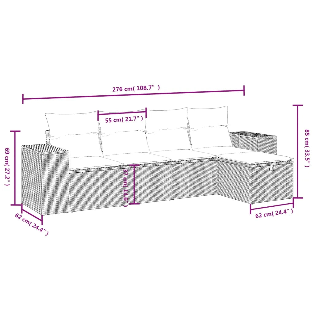 Set Divani da Giardino 5 pz con Cuscini in Polyrattan Nero 3264391