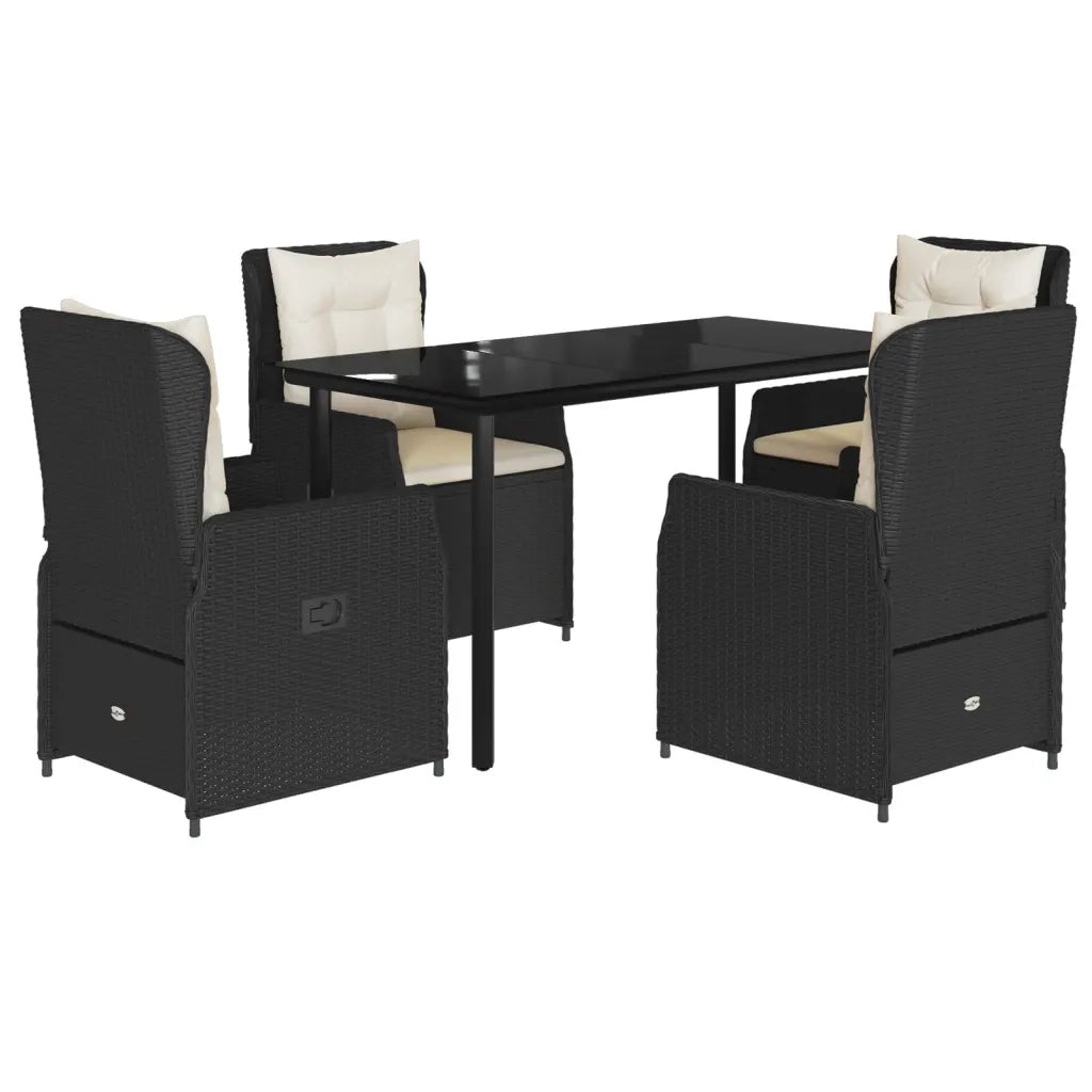 Set da Pranzo da Giardino 5 pz Nero con Cuscini in Polyrattan