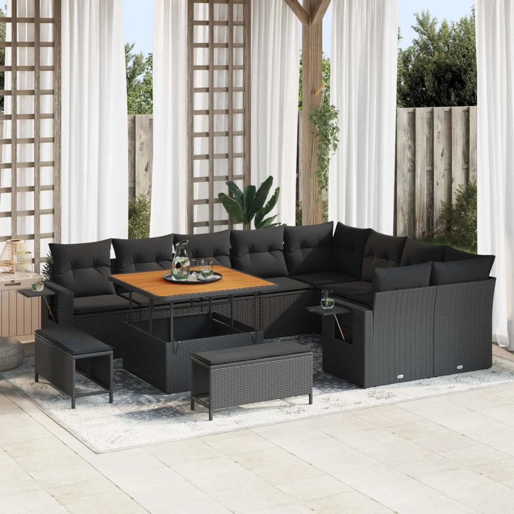Set Divano da Giardino con cuscino 13 pcs Nero polyrattan