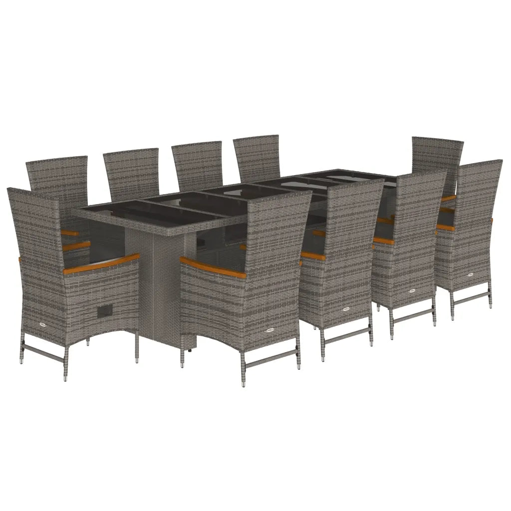Set da Pranzo da Giardino 11pz con Cuscini in Polyrattan Grigio