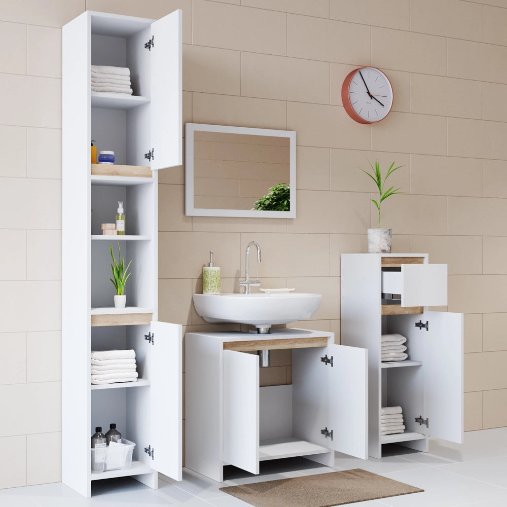 Vicco Set mobili bagno Bianco/Sonoma 4 parti