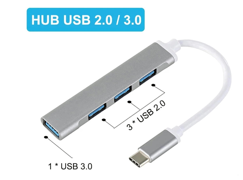 HUB USB type C 4 porte USB 3.0 Splitter Case in Alluminio Alta Velocità per PC e Smartphone