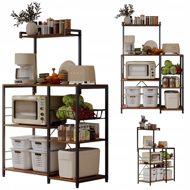 Porta microonde da cucina, 5 ripiani, marrone scuro, stile rustico