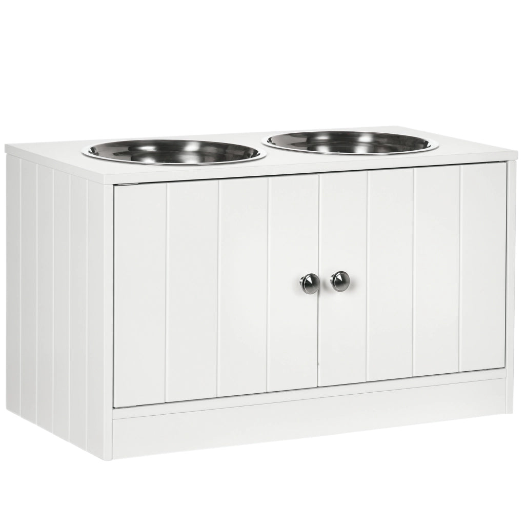 Ciotola Rialzata per Cani Grandi ¨C Xylo ¨C 2 Ciotole 2000ml con Contenitore 60x30x35,5cm Bianco