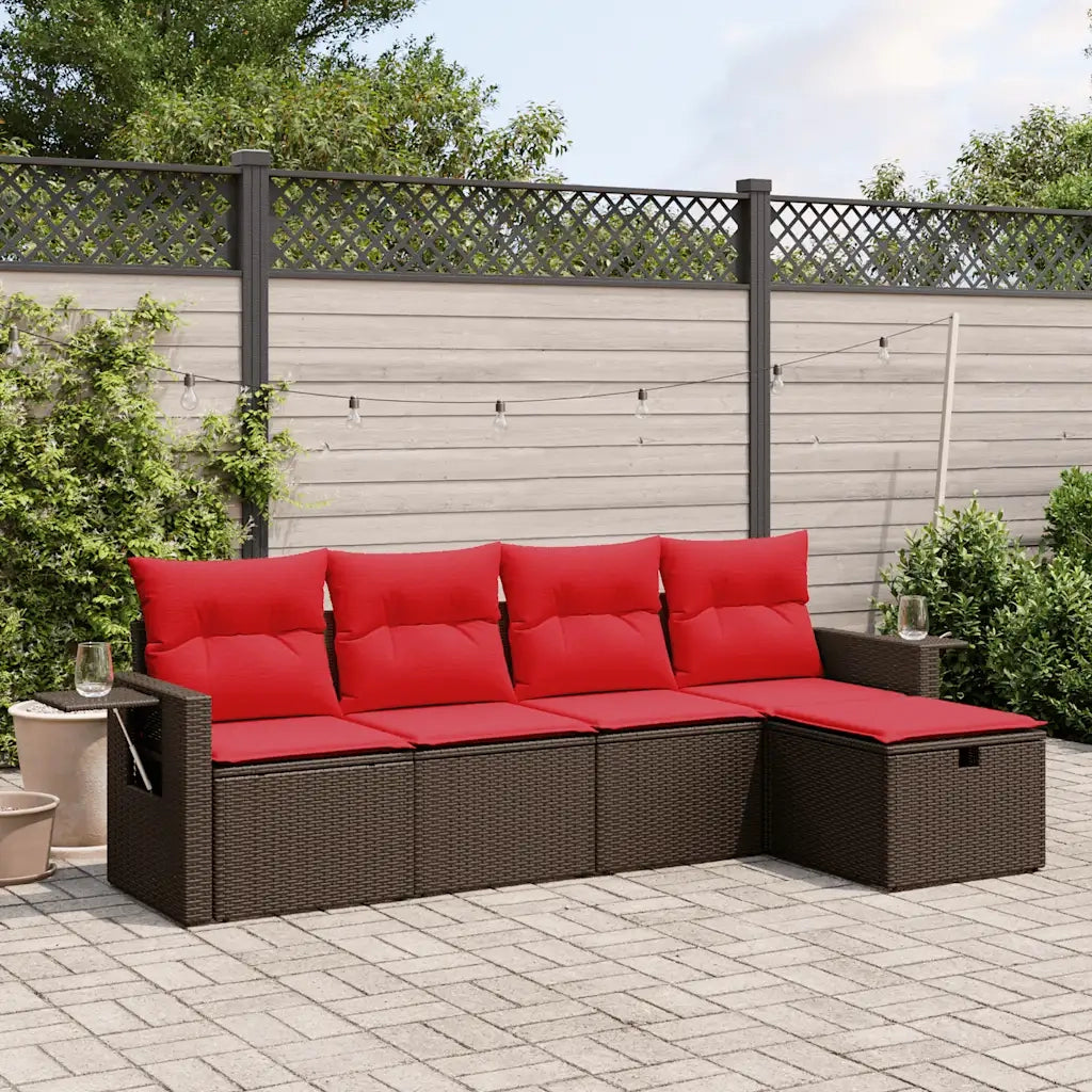 Set Divani da Giardino 5 pz con Cuscini Marrone in Polyrattan 3263780