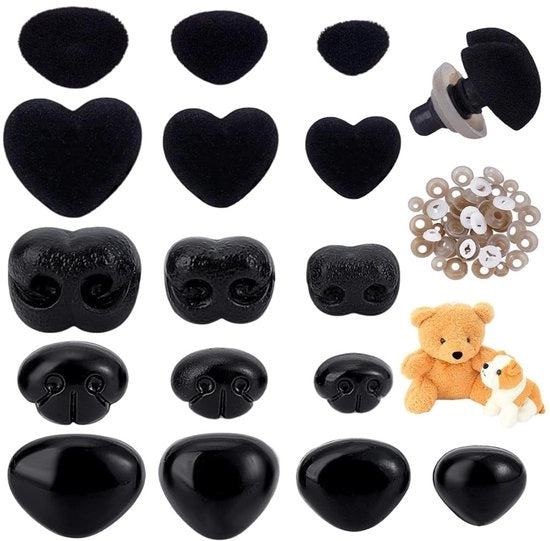 Set di occhiali di sicurezza in plastica neri, con 64 pezzi, amigurumi, peluche, dimensioni variabili da 9 mm a 21 mm, con chiodi.