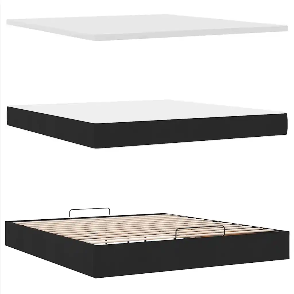 Struttura Letto Pouf con Materasso Nero 180x200 cm in Tessuto 3313260