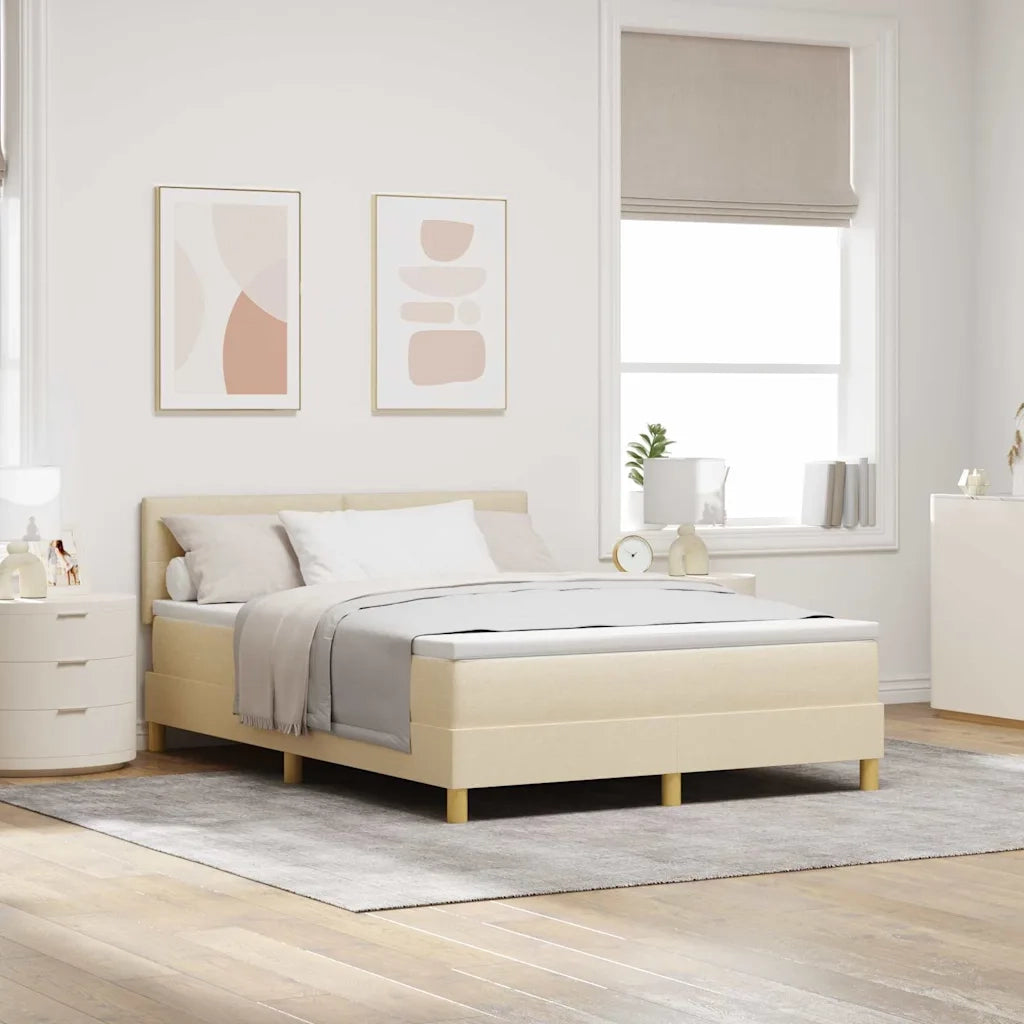 Letto a Sorgente LED con materasso Crema 140 x 200 cm Tessuto
