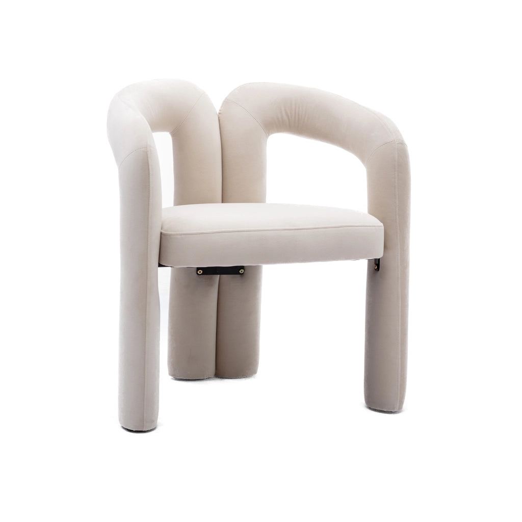 Sedia da pranzo con Schienale Avvolgente e Braccioli, Design Moderno, in Velluto Beige