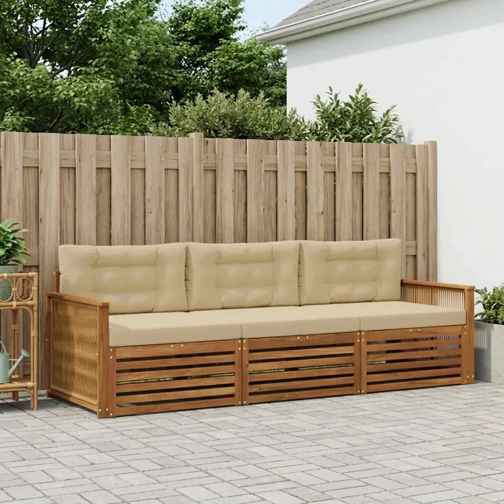 Set di divani da esterno con cuscino 3 pcs Naturale e Beige 3382971