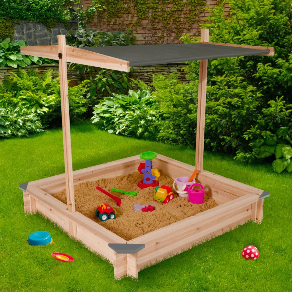 IDMarket - Sabbierra in legno con tetto apribile grigio KIDS