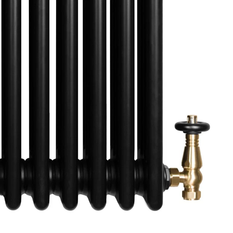 Radiatore Tradizionale 4 Colonne Orizzontale Nero & Valvole 600 x 425 mm