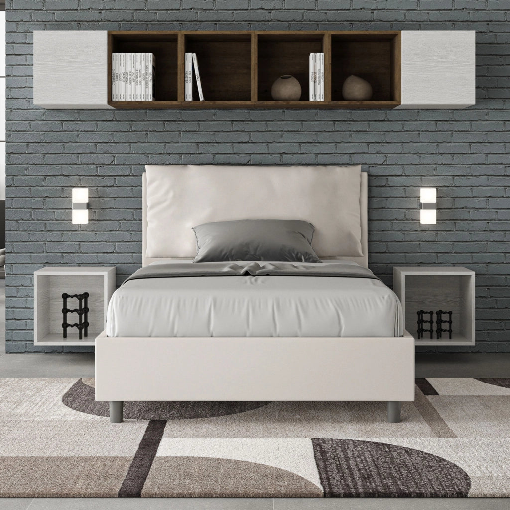 BS COM Letto una piazza e mezza con rete imbottito 120x200 similpelle bianco