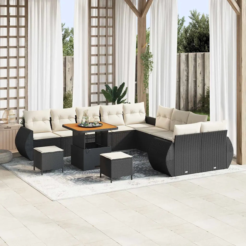 Set Divano da Giardino con cuscino 13 pcs Nero e crema