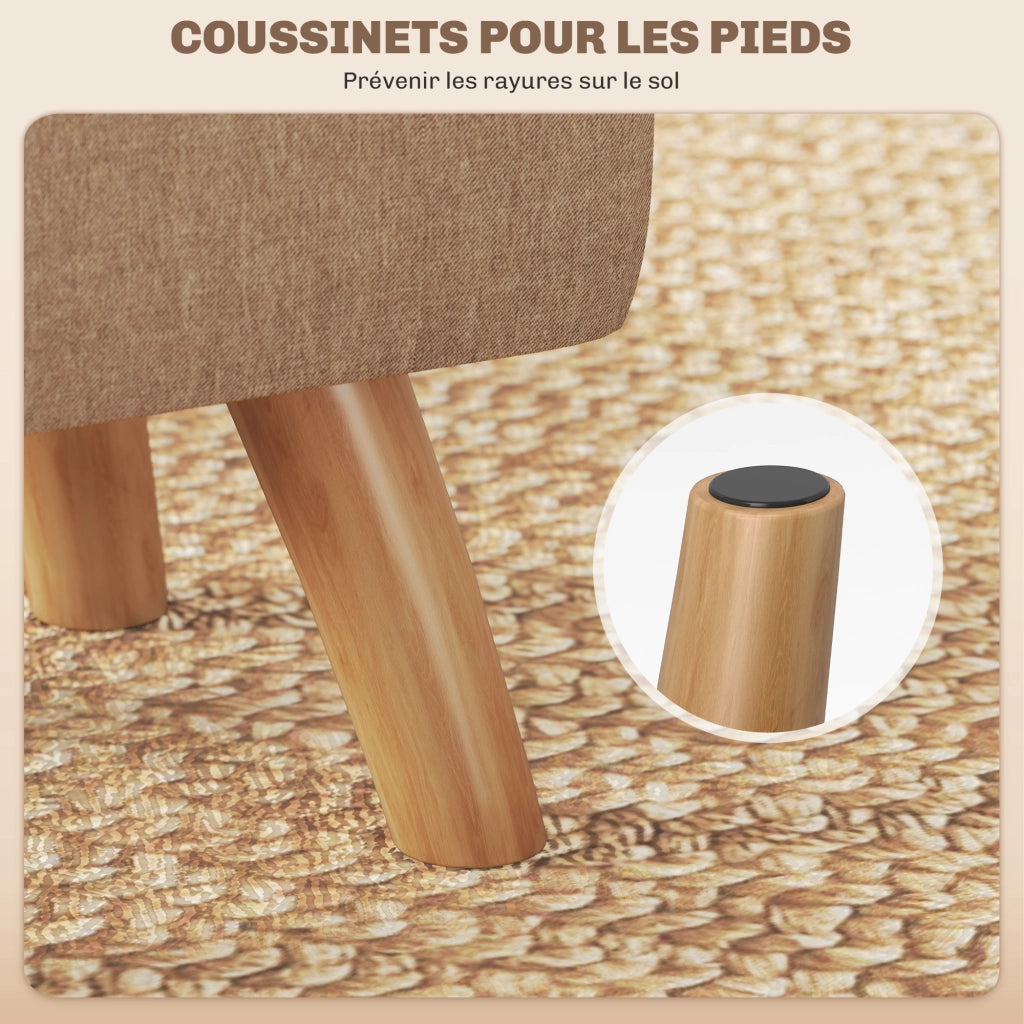 Poggiapiedi in tessuto con gambe in legno ¨C zephmum ¨C marrone chiaro 27x27x26 cm