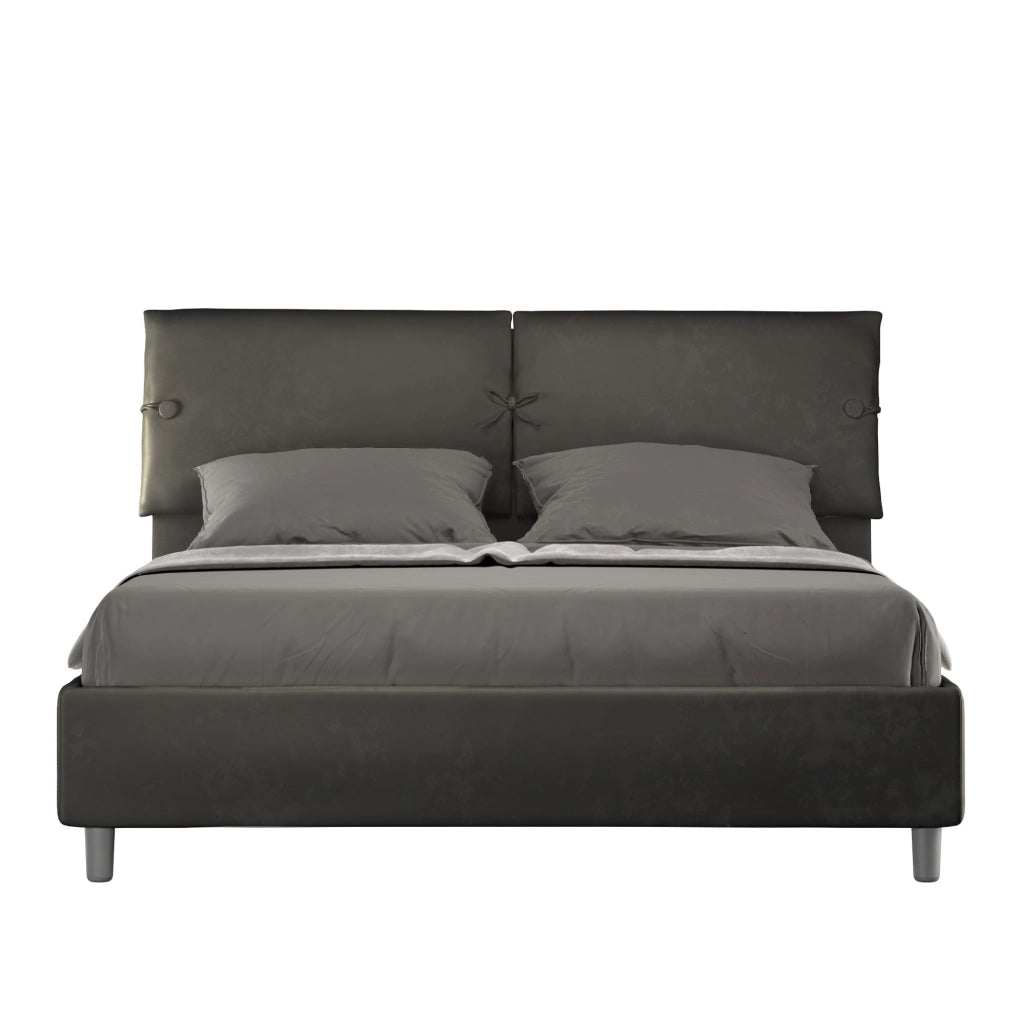 BS COM Letto matrimoniale senza rete imbottito 160x210 microfibra grigio