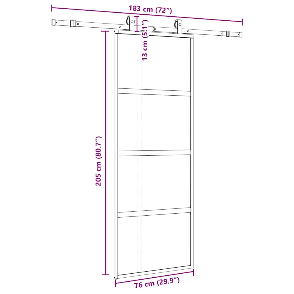 Porta Scorrevole Set Ferramenta Nera 76x205 cm Vetro Temperato 3375838