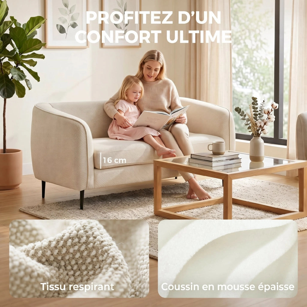 Divano 2 posti in velluto ¨C Minimal ¨C beige, imbottito, 160 cm