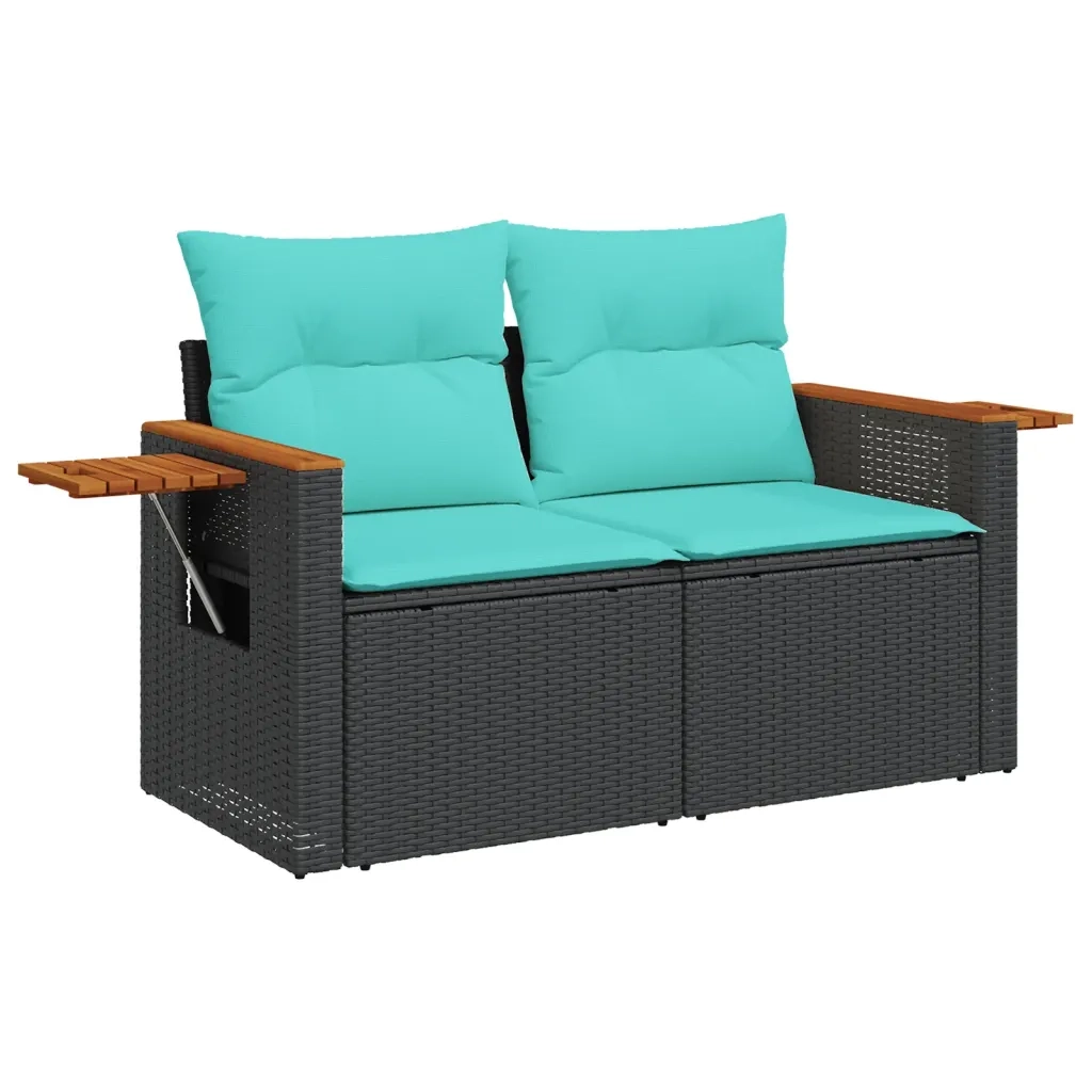 Set Divani da Giardino 7 pz con Cuscini Nero in Polyrattan