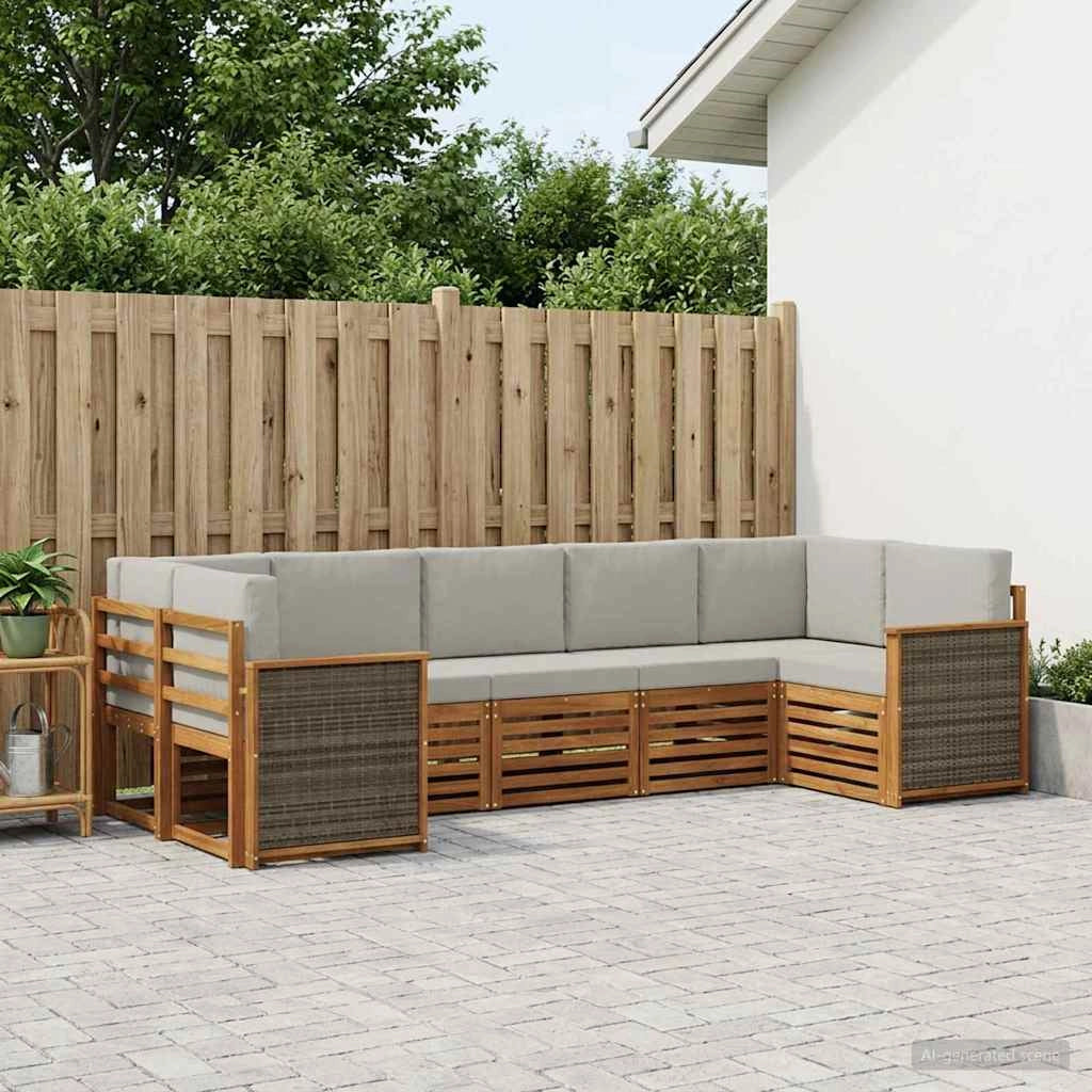 Set di divani da esterno 6 pz Naturale e Grigio Chiaro 3384797