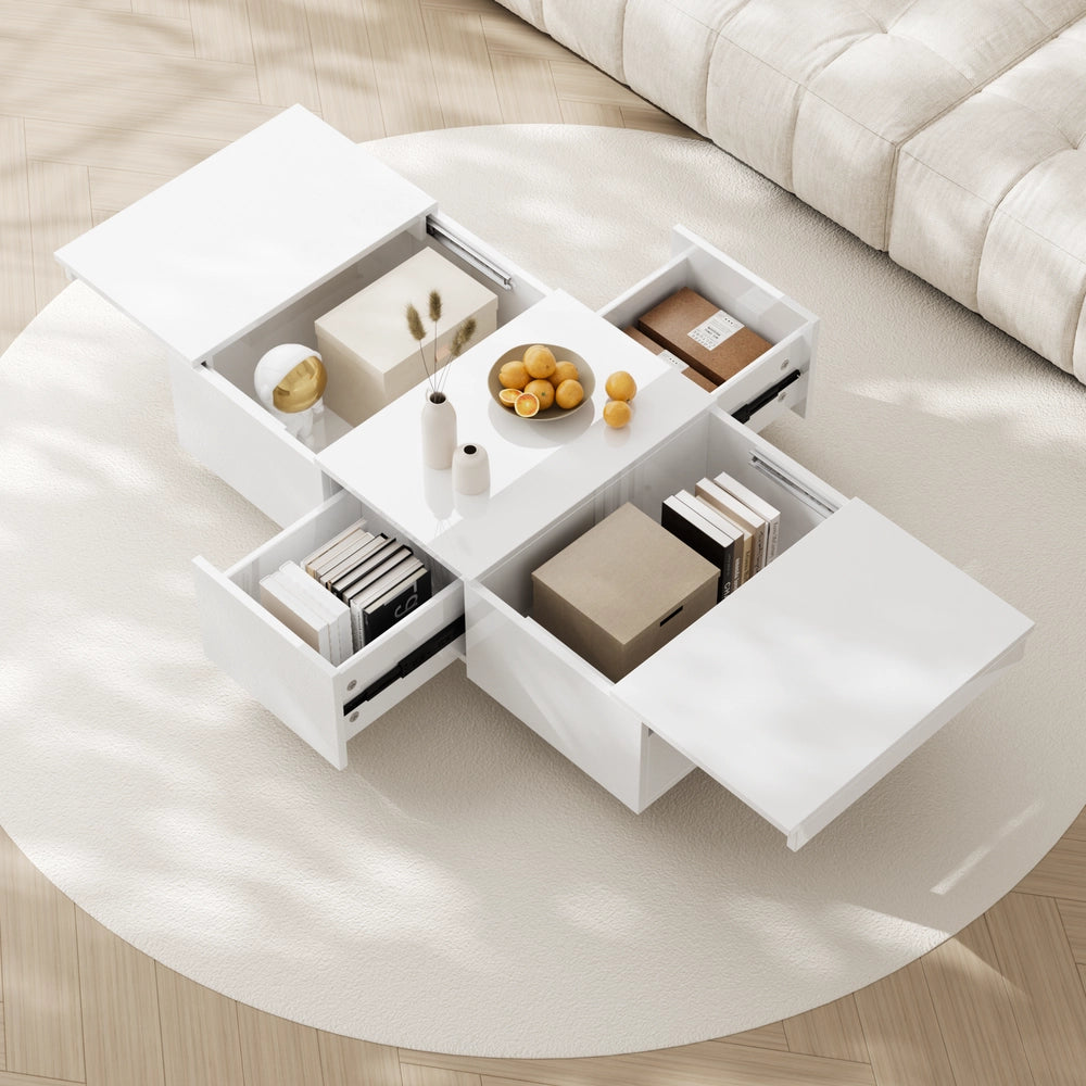 Tavolino da Caff¨¨ con Cassetti Push-Pull ¨C MINIMAL ¨C Bianco Lucido