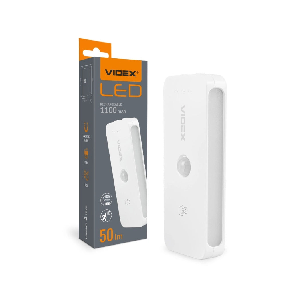 Lampada LED ricaricabile PIR USB‑C magnetica Videx VL‑NL053W‑S