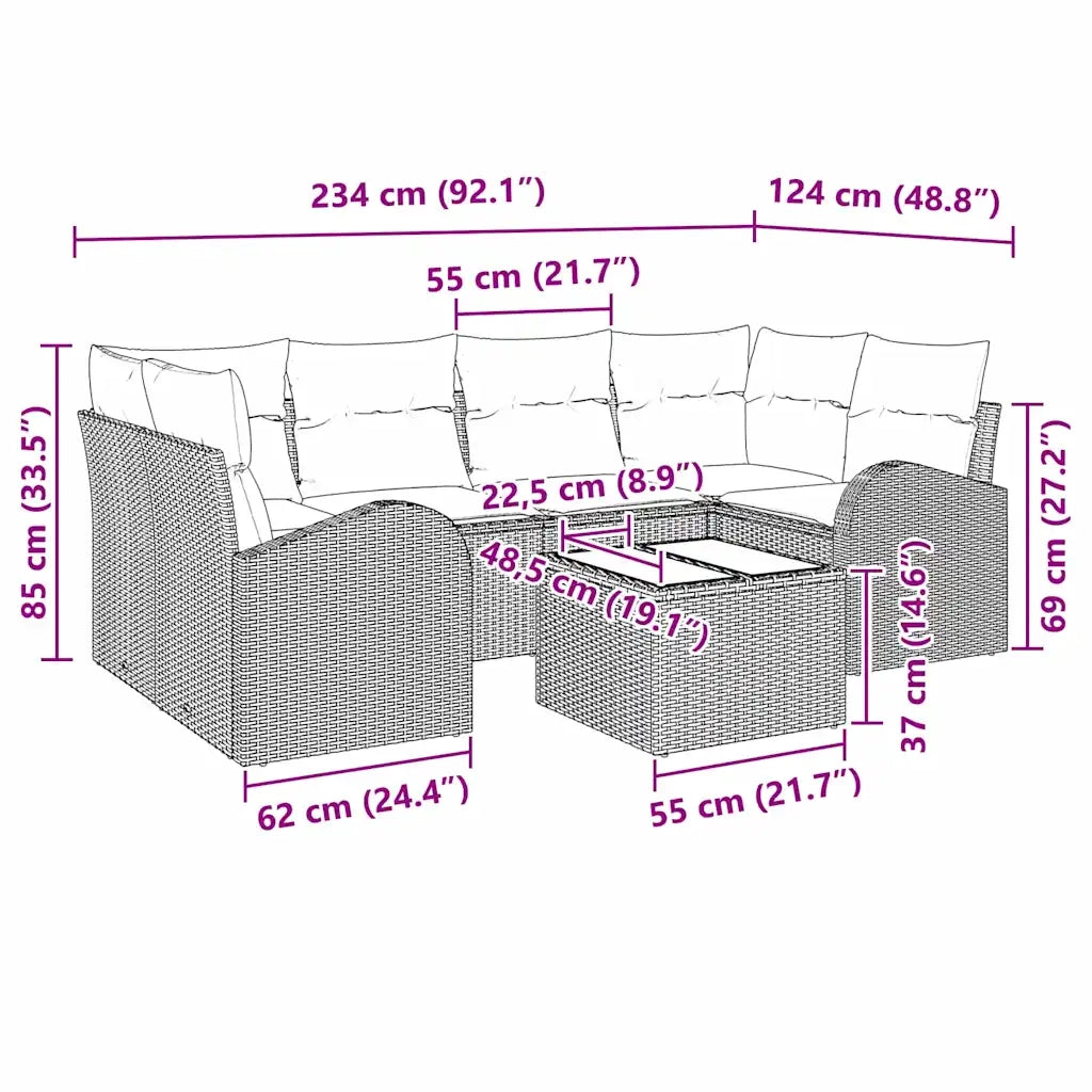 Set Divano da Giardino Beige 55 x 55 x 37 cm polyrattan 3345941